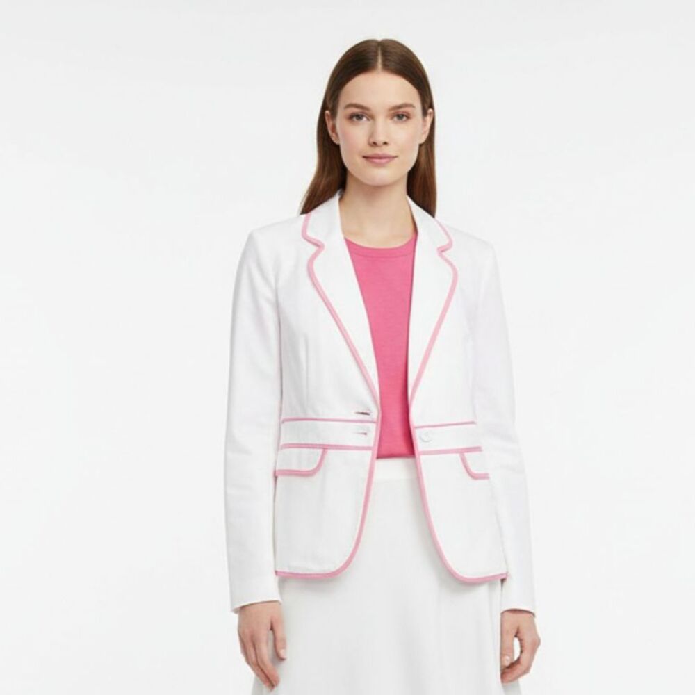 Lilly‎ Pulitzer White & Pink Long Sleeve Janice Jacket Blazer New Size 6